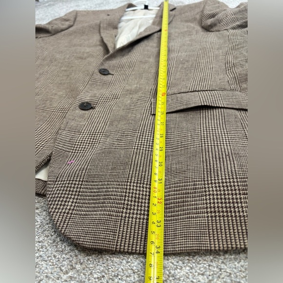 J Crew Brown Plaid Linen Cotton Blend Blazer Two Buttons Summer 44L - Picture 2 of 12